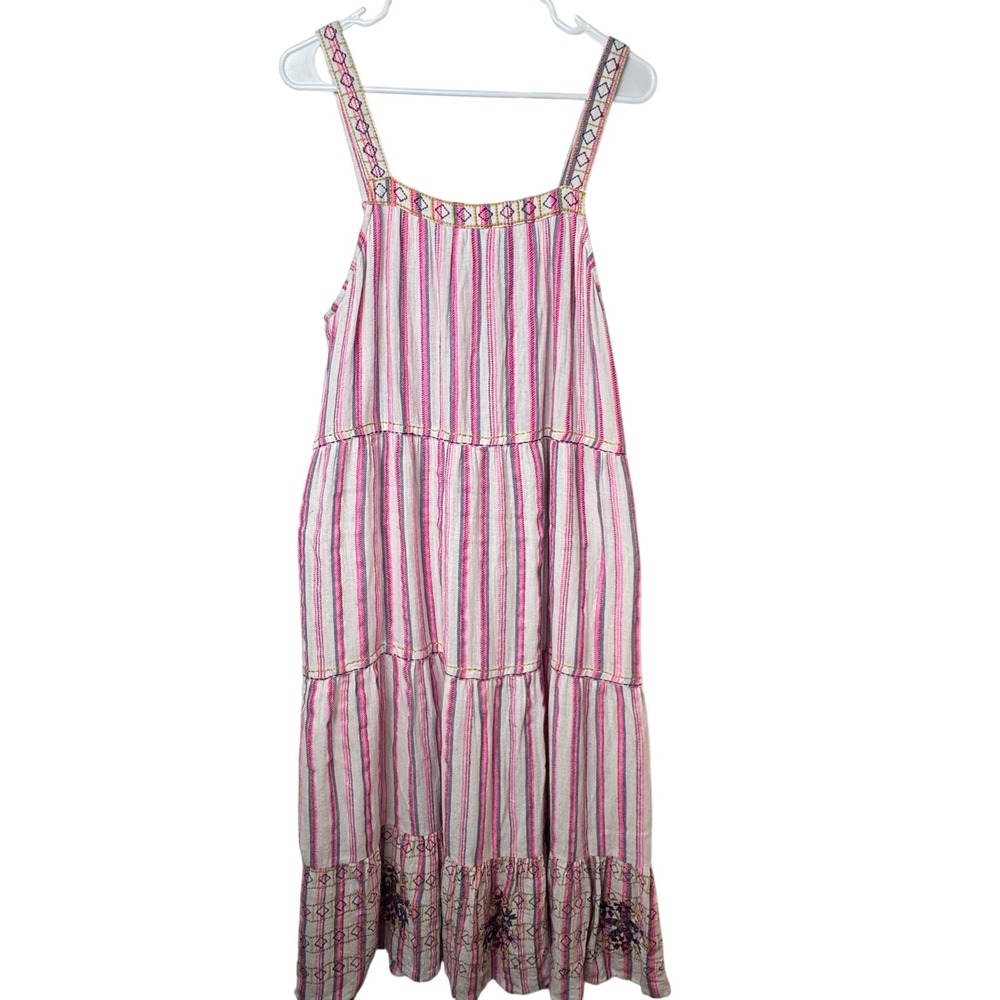 Sundance Maxi Dress Women XL Pink Striped Tiered Embroidered Boho Sleeveless